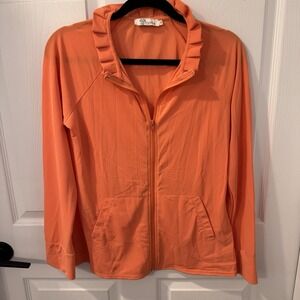 Aryeh Women's Orange Size M Full Zip Up Ruffle‎ Collar Track Jacket Pockets